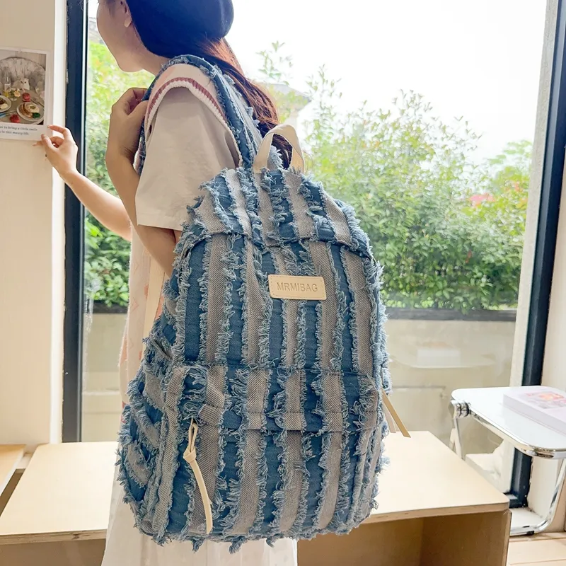 WICKBUEN Denim Backpack Unisex Black/dark Blue/blue-14