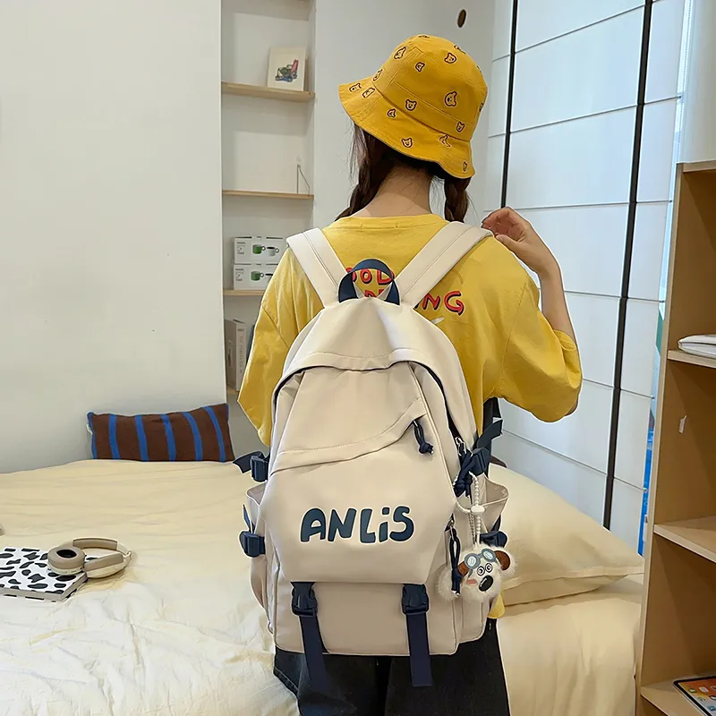 WICKBUEN Nylon Backpack Unisex Ecru/Yellow/Blue/Black-5