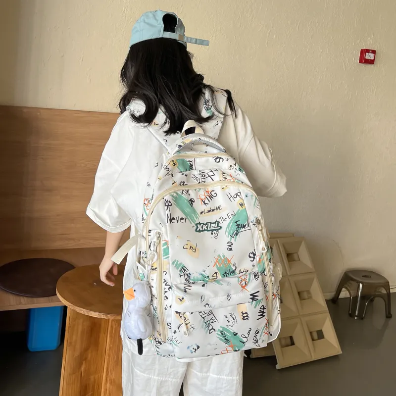 WICKBUEN Composite Cloth Backpack Unisex White/Purple/Green-13