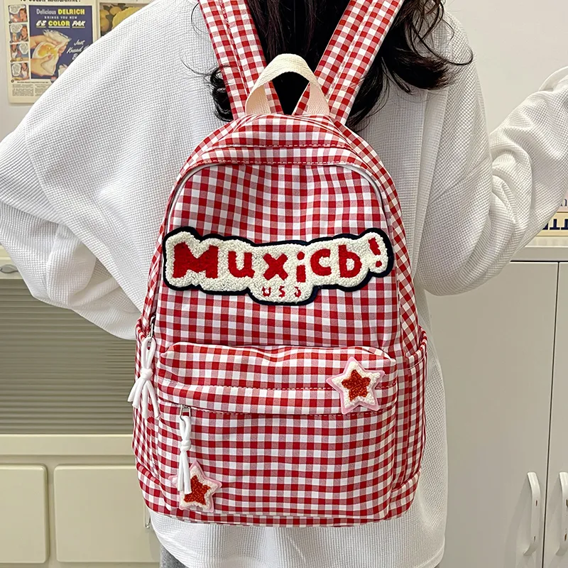 WICKBUEN Nylon Backpack Regular Unisex Red White Plaid/Black White Plaid-4