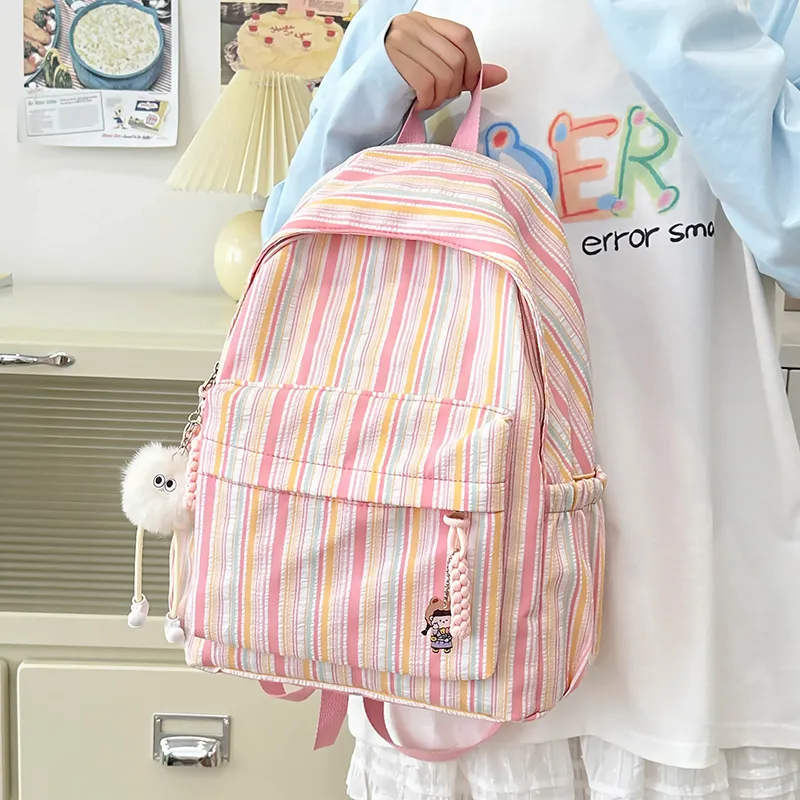 WICKBUEN Nylon Backpack Unisex Pink/Yellow-1