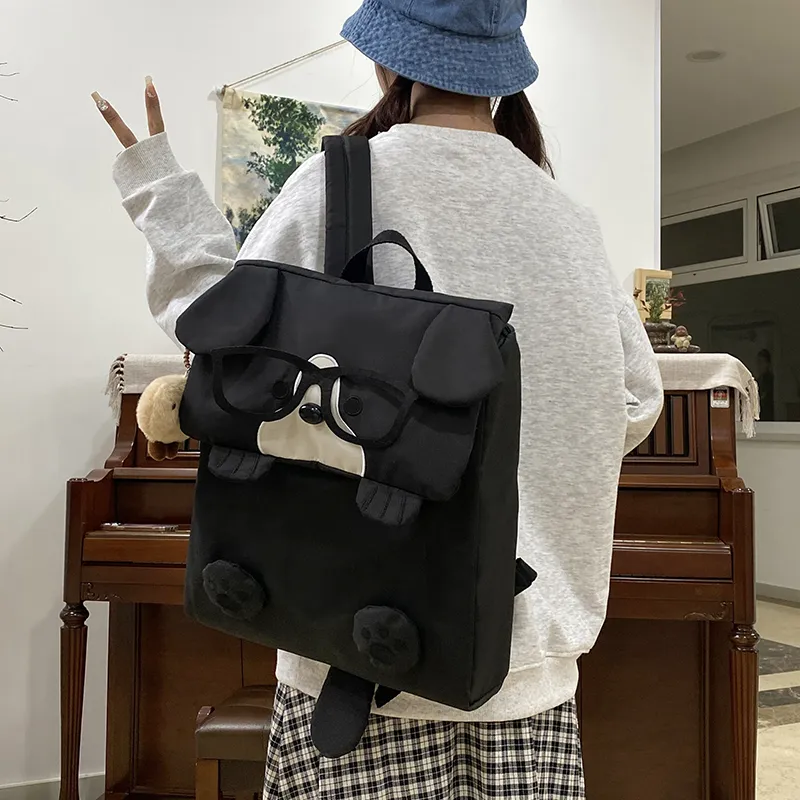 WICKBUEN Fabric Backpack Unisex White/Black/Khaki-11