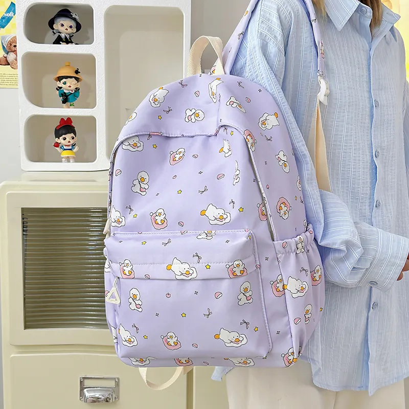 WICKBUEN Nylon Backpack Unisex Beige/Blue/Purple-21