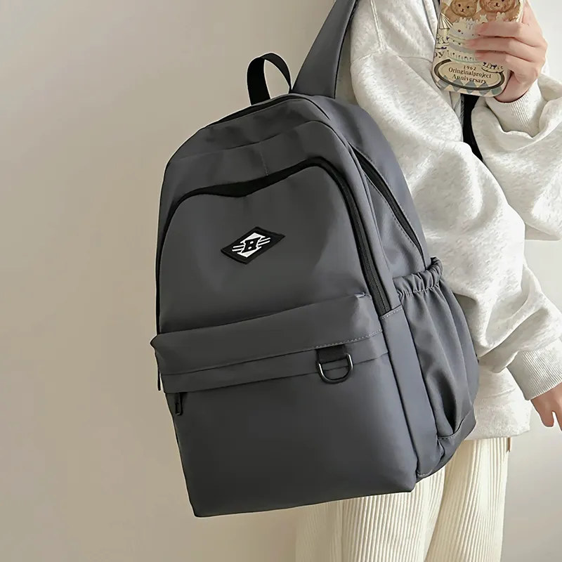 WICKBUEN Nylon Backpack Unisex Gray/Black/Red/White-9