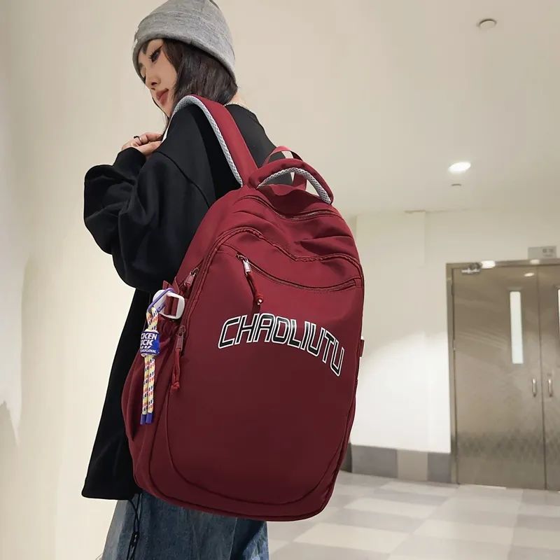 WICKBUEN Nylon Backpack Regular Unisex White, Black, Gray/Burgundy-17