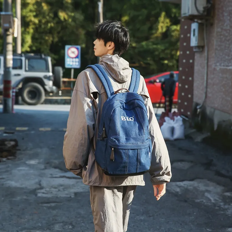 WICKBUEN Denim Backpack Unisex Black/Light Blue/Blue-4