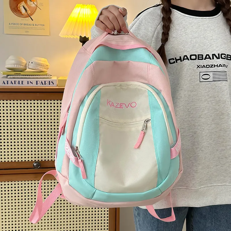 WICKBUEN Nylon Backpack Unisex White/Black/Purple/Pink-23