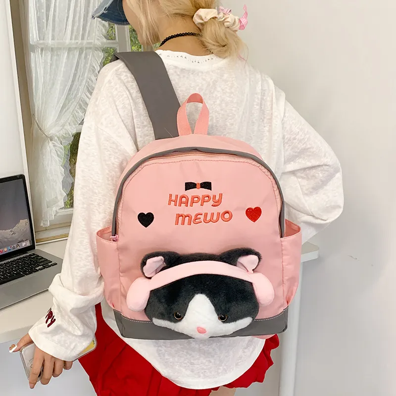 WICKBUEN Nylon Fabric Backpack Regular Unisex White/Pink/Red/Blue-10