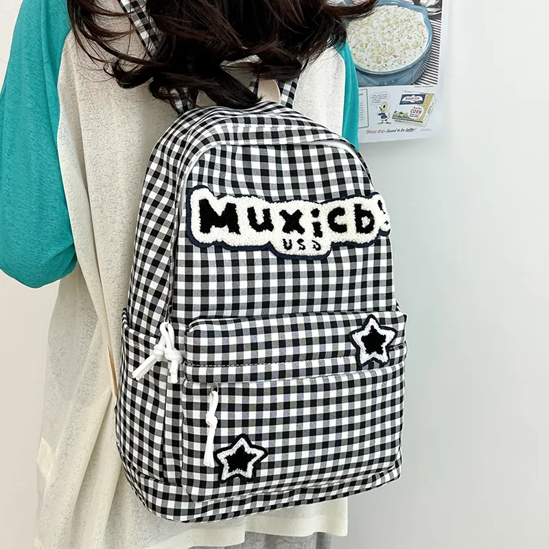 WICKBUEN Nylon Backpack Regular Unisex Red White Plaid/Black White Plaid-8