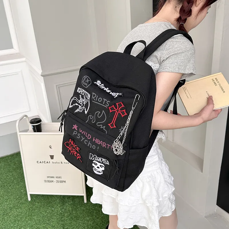 WICKBUEN Canvas Backpack Regular Unisex Black/Burgundy-5