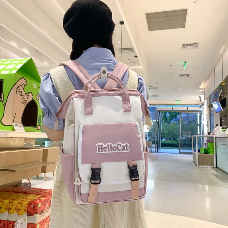 WICKBUEN Nylon Backpack Unisex Black/Pink/Khaki/Purple-9