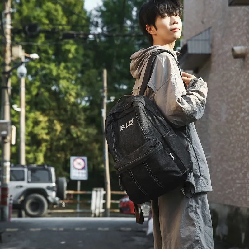WICKBUEN Denim Backpack Unisex Black/Light Blue/Blue-14