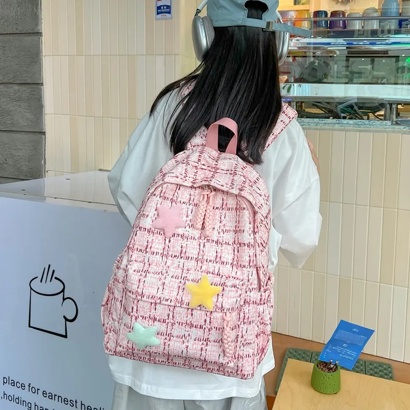 WICKBUEN Composite Cloth Backpack Women's Pink/Green/Blue-1