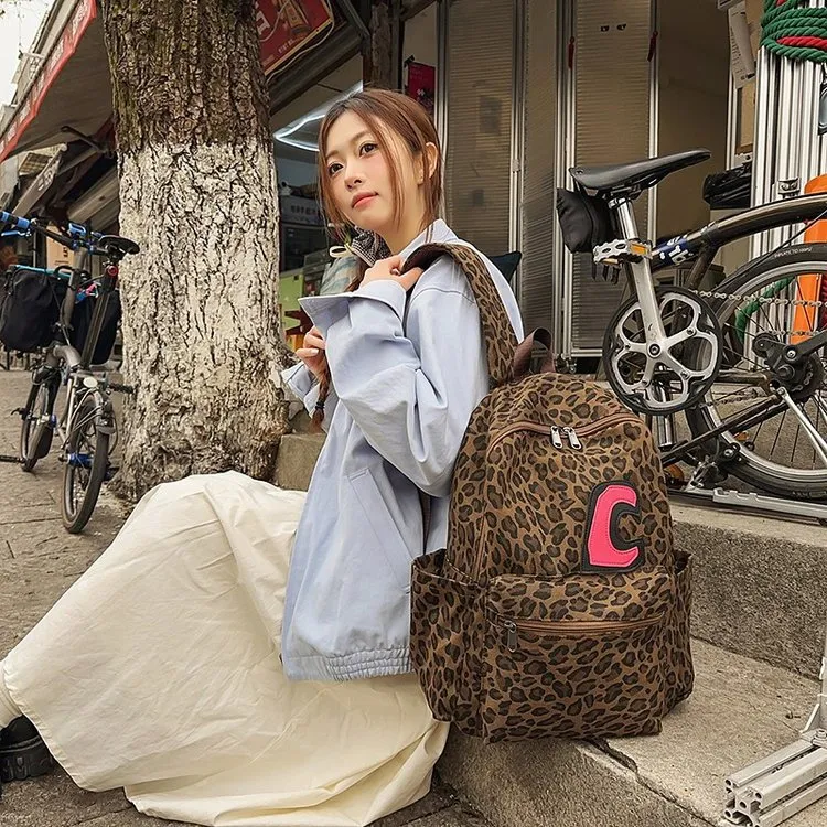 WICKBUEN Nylon Backpack Regular Unisex Leopard Print-3