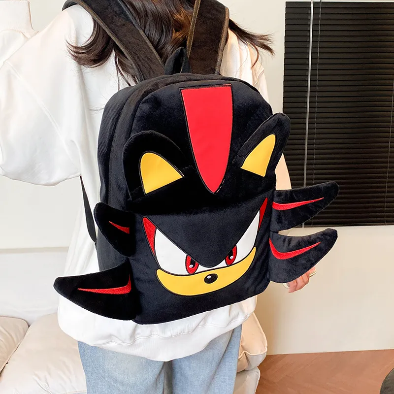 WICKBUEN Plush Backpack Unisex Black/Pink/Gray-4
