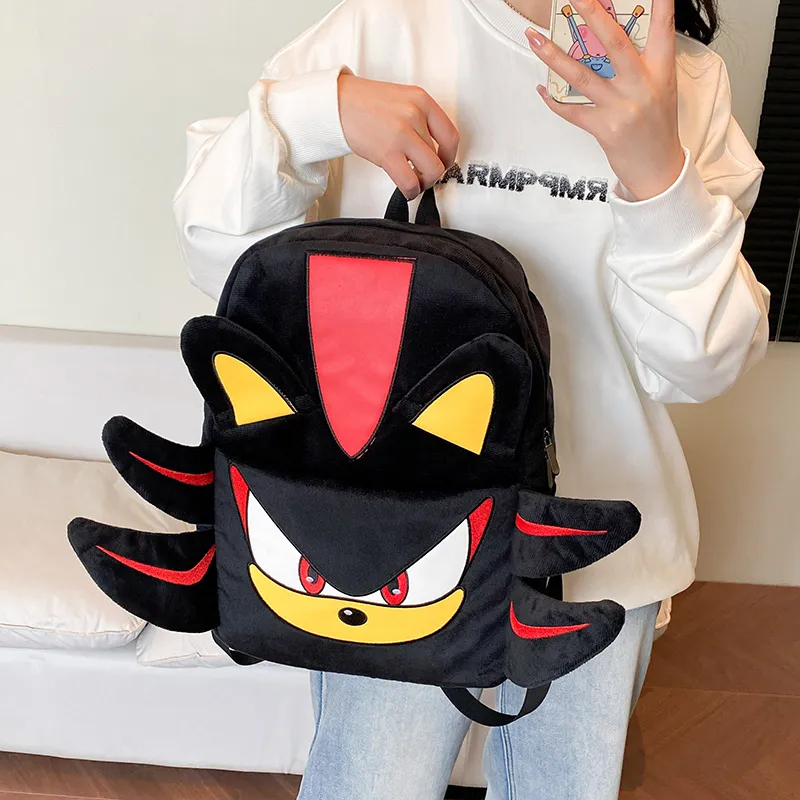 WICKBUEN Plush Backpack Unisex Black/Pink/Gray-2