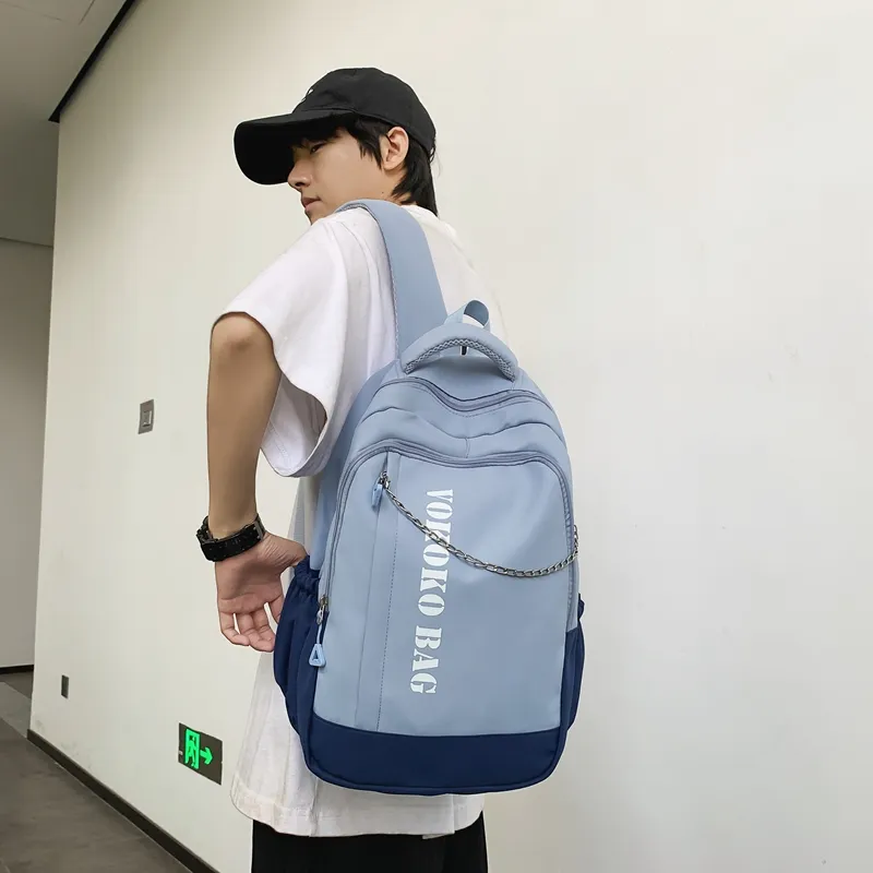 WICKBUEN Nylon Backpack Regular Unisex Blue/Burgundy/Pink-4