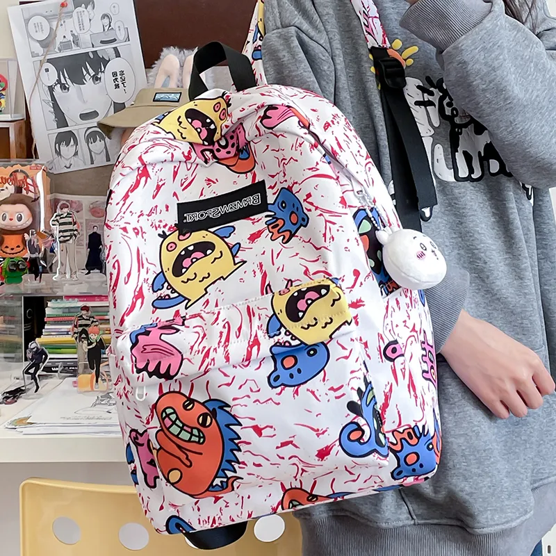 WICKBUEN Nylon Backpack Unisex Green/Purple/Red/Yellow/Black-20