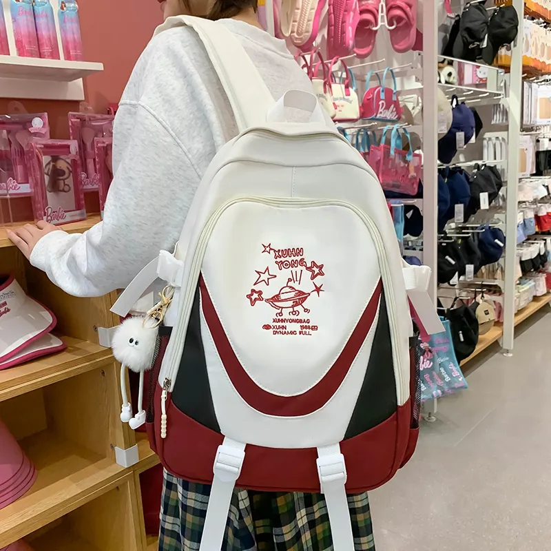 WICKBUEN Nylon Backpack Unisex Red/Blue/White-4