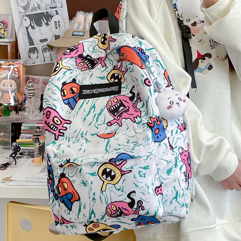 WICKBUEN Nylon Backpack Unisex Green/Purple/Red/Yellow/Black-15