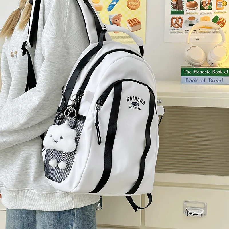 WICKBUEN Nylon Backpack Unisex White/Black-4