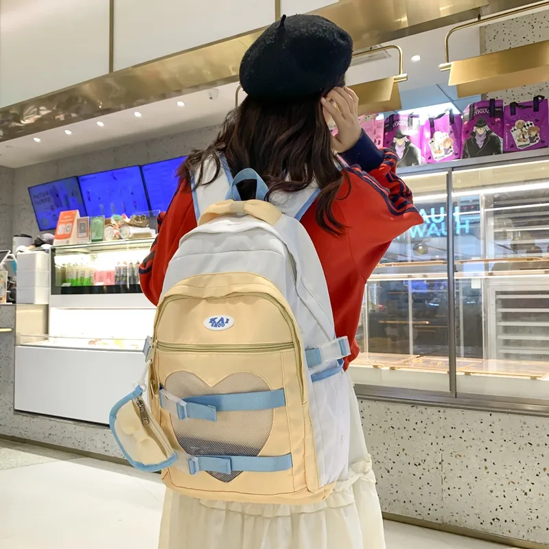WICKBUEN Nylon Fabric Backpack Regular Unisex Pink/Yellow-10
