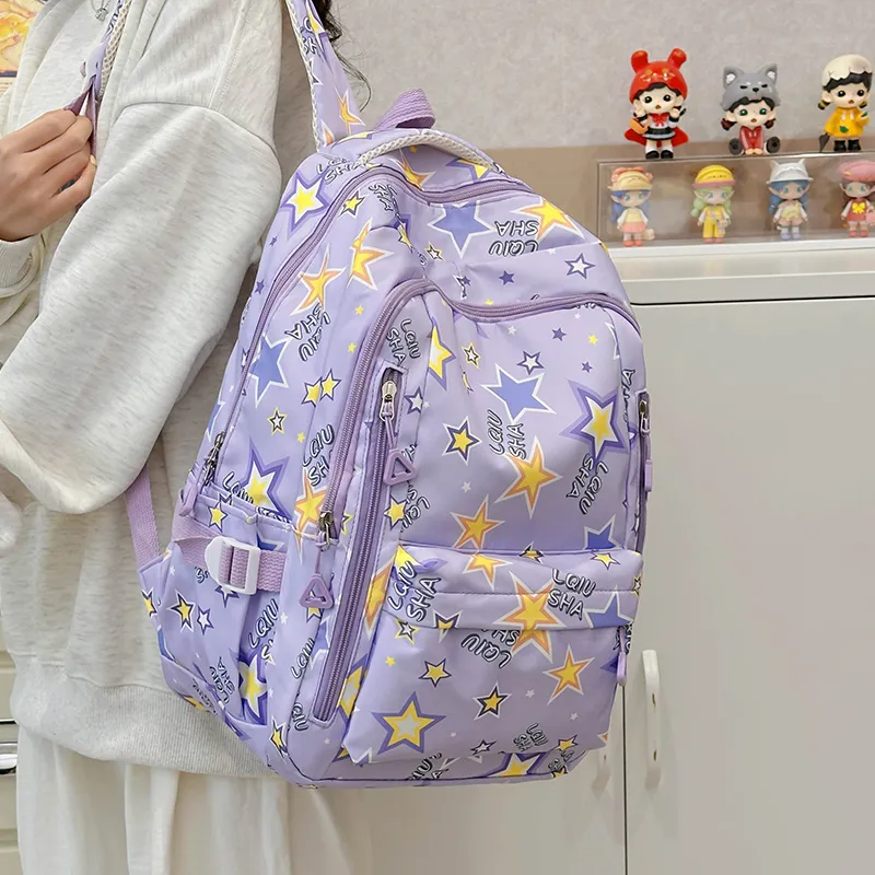 WICKBUEN Polyester Backpack Regular Women's White/Black/Purple/Green-11