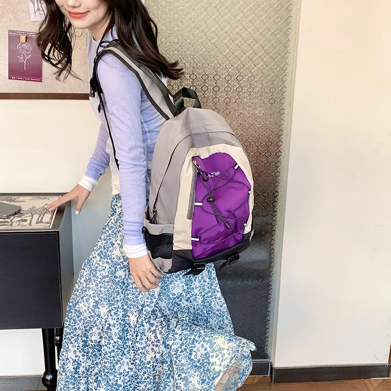 WICKBUEN Nylon Backpack Regular Unisex Purple/Gray/Black-5