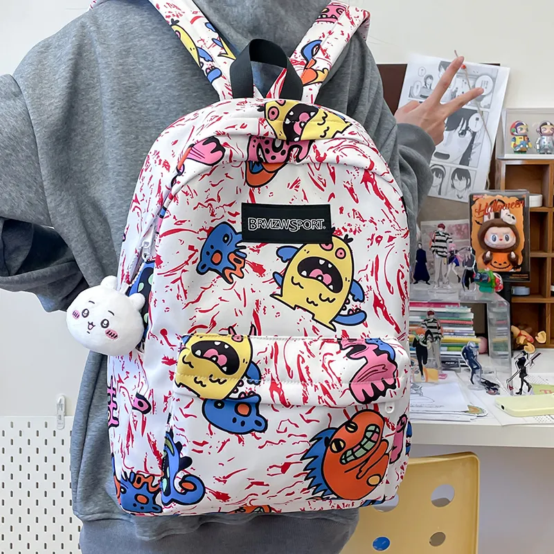 WICKBUEN Nylon Backpack Unisex Green/Purple/Red/Yellow/Black-23