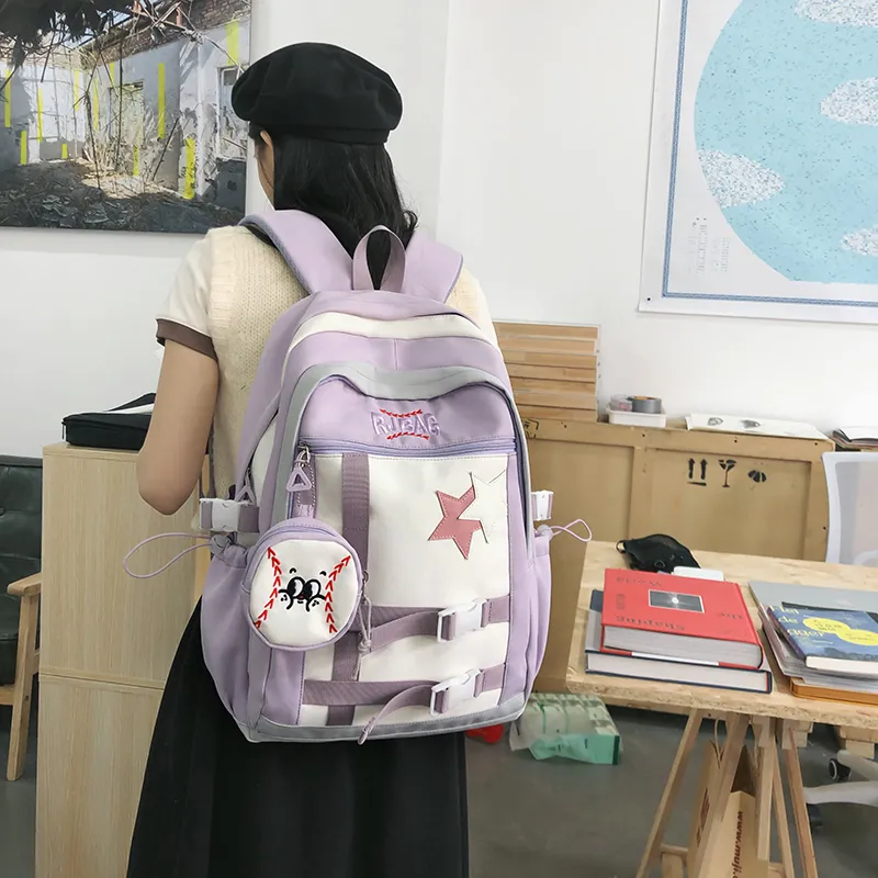 WICKBUEN Nylon Backpack Regular Unisex Ecru/Pink/Violet/Yellow-16