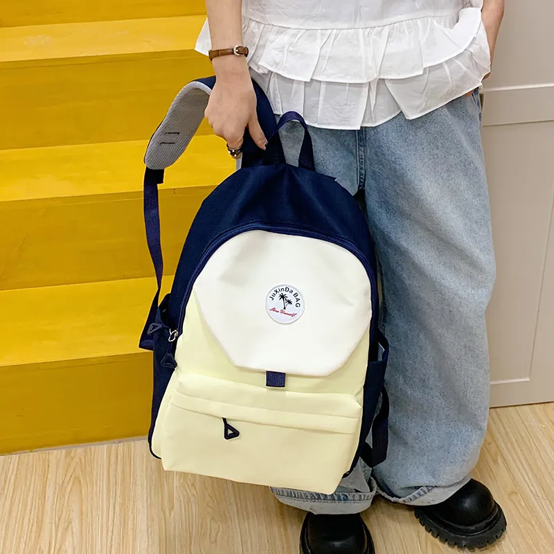 WICKBUEN Nylon Fabric Backpack Regular Unisex Navy Blue/Pink/Blue-1