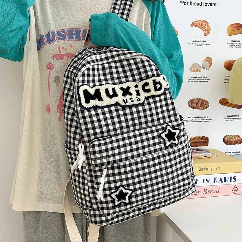 WICKBUEN Nylon Backpack Regular Unisex Red White Plaid/Black White Plaid-7
