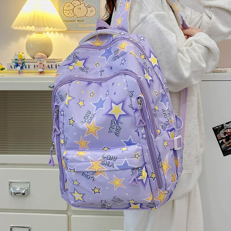 WICKBUEN Polyester Backpack Regular Women's White/Black/Purple/Green-12