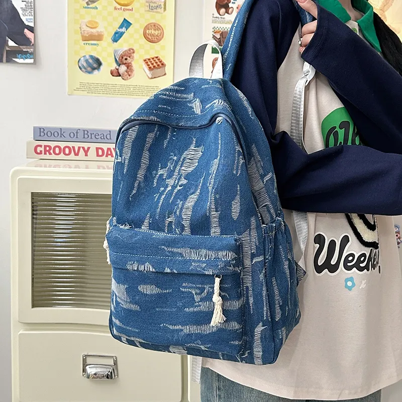WICKBUEN Denim Backpack Unisex Light Blue/Dark Blue/Black-9