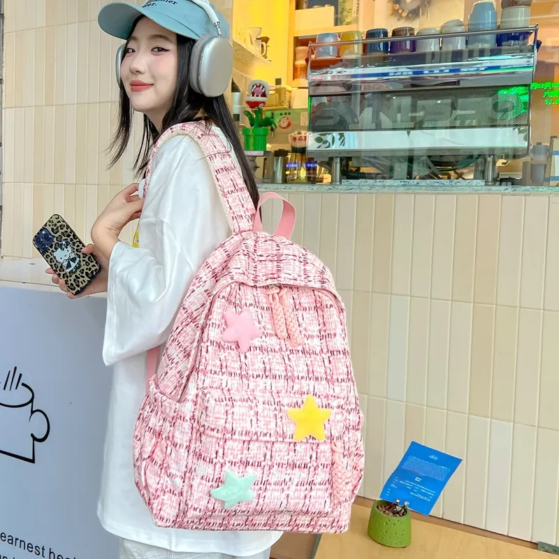 WICKBUEN Composite Cloth Backpack Women's Pink/Green/Blue-4