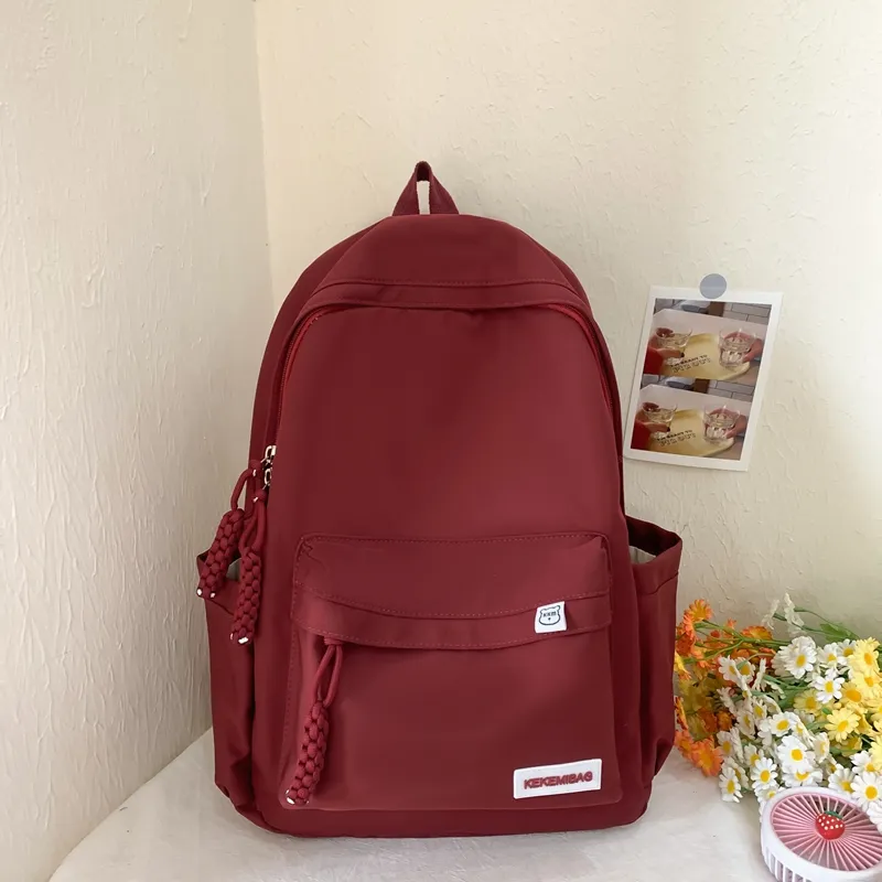 WICKBUEN Nylon Backpack Travel Bag Unisex Red/Black/White-10