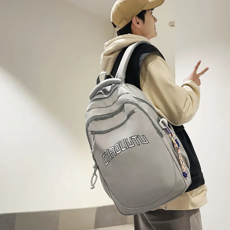 WICKBUEN Nylon Backpack Regular Unisex White, Black, Gray/Burgundy-15