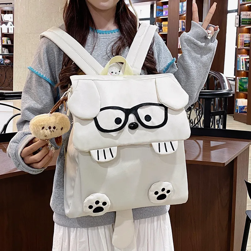WICKBUEN Fabric Backpack Unisex White/Black/Khaki-3
