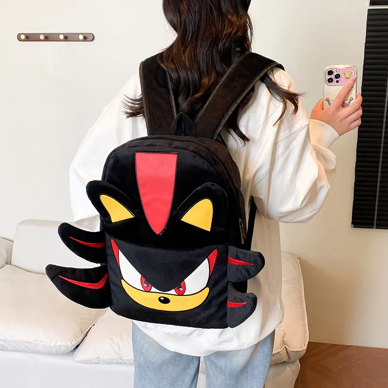 WICKBUEN Plush Backpack Unisex Black/Pink/Gray-5