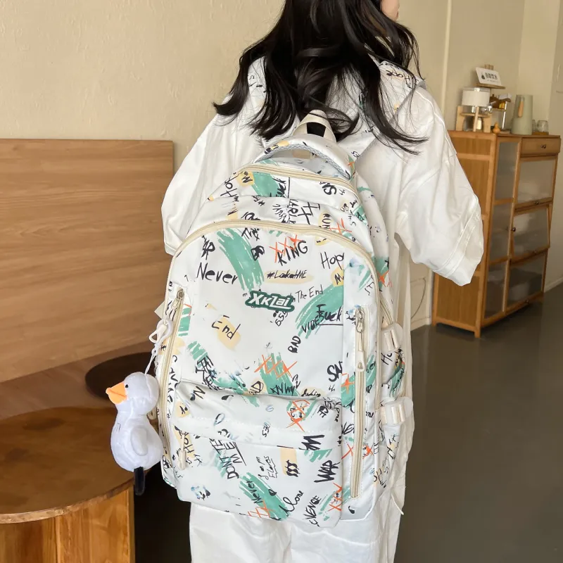 WICKBUEN Composite Cloth Backpack Unisex White/Purple/Green-11