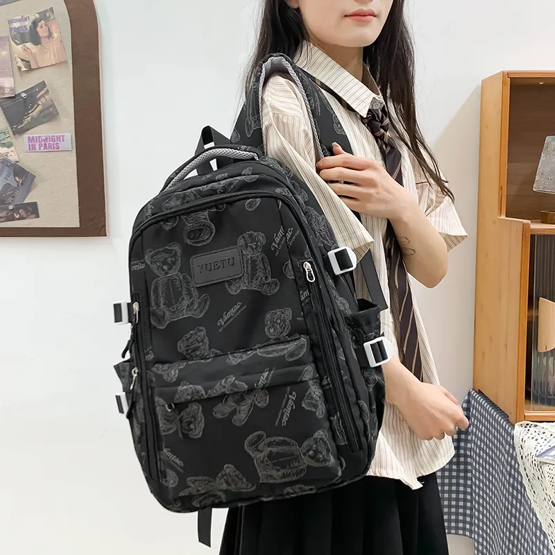 WICKBUEN Nylon Backpack Unisex Ecru/Black/Gray/Purple-7