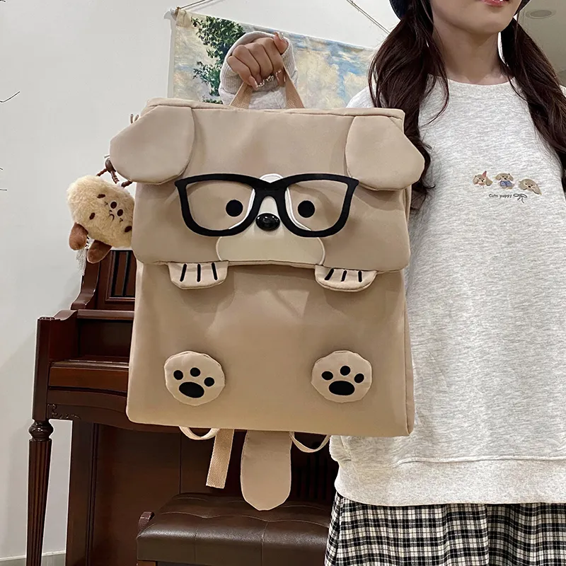 WICKBUEN Fabric Backpack Unisex White/Black/Khaki-17