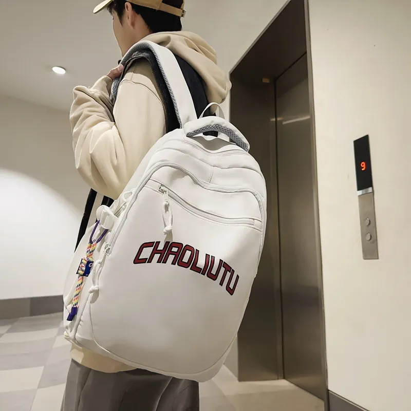 WICKBUEN Nylon Backpack Regular Unisex White, Black, Gray/Burgundy-5