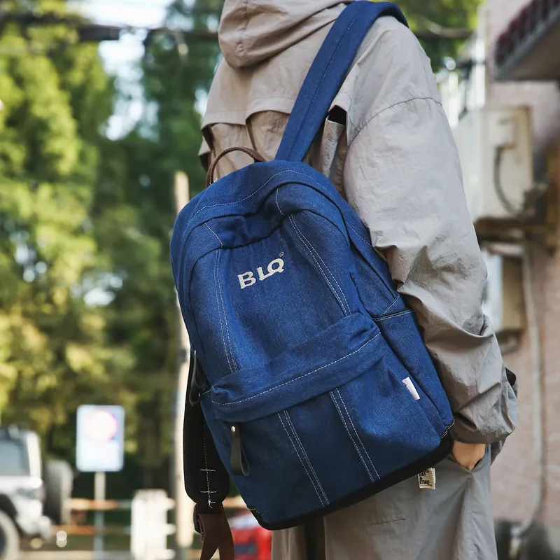 WICKBUEN Denim Backpack Unisex Black/Light Blue/Blue-1