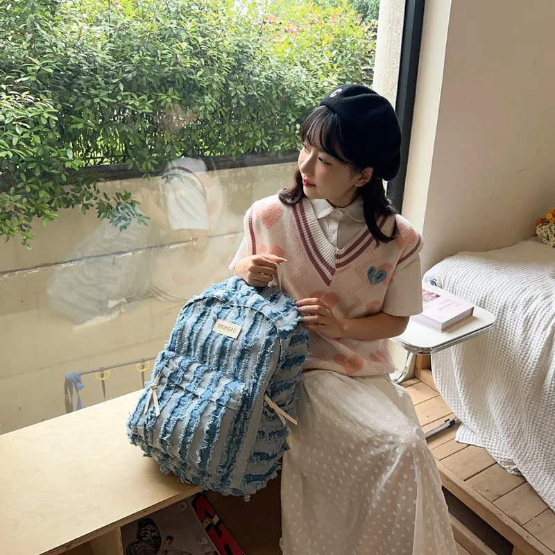 WICKBUEN Denim Backpack Unisex Black/dark Blue/blue-13