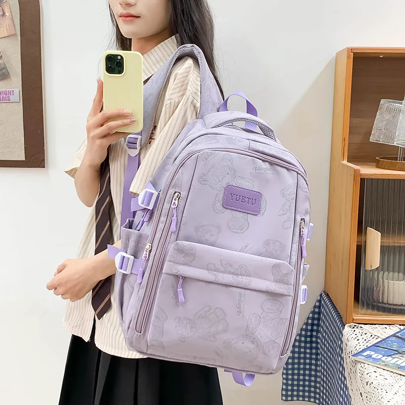 WICKBUEN Nylon Backpack Unisex Ecru/Black/Gray/Purple-16