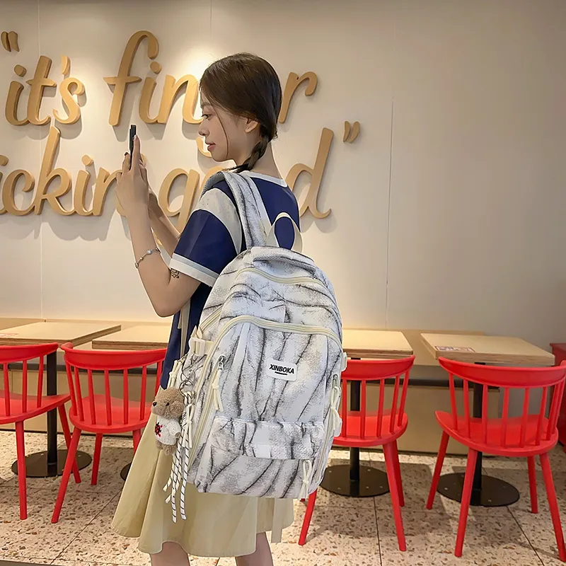 WICKBUEN Nylon Backpack Unisex White/Black/Coffee/Blue-11