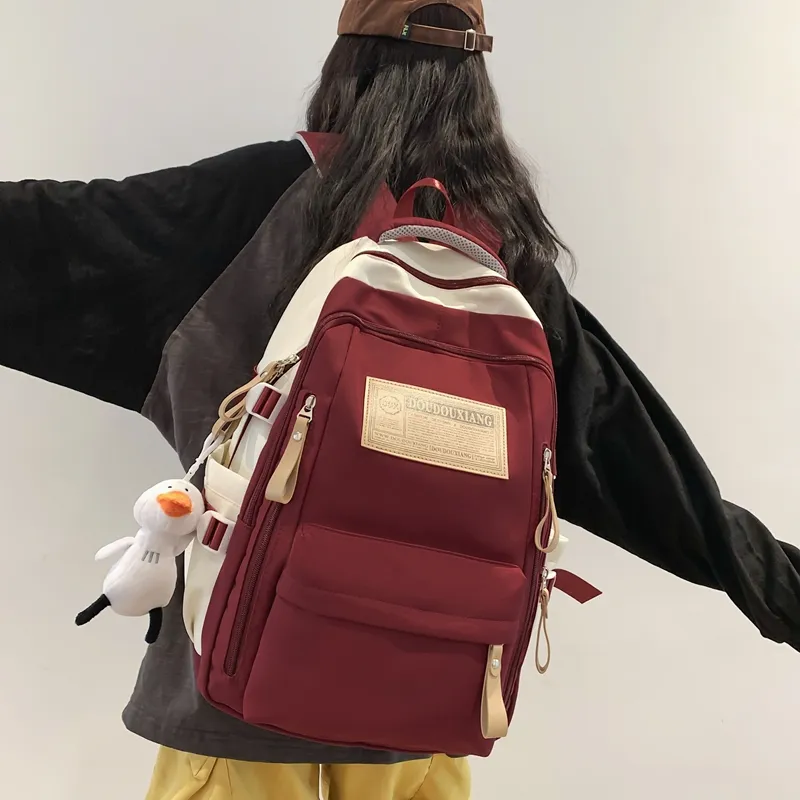 WICKBUEN Nylon Fabric Backpack Regular Unisex Blue/Black/Burgundy/Blue-16