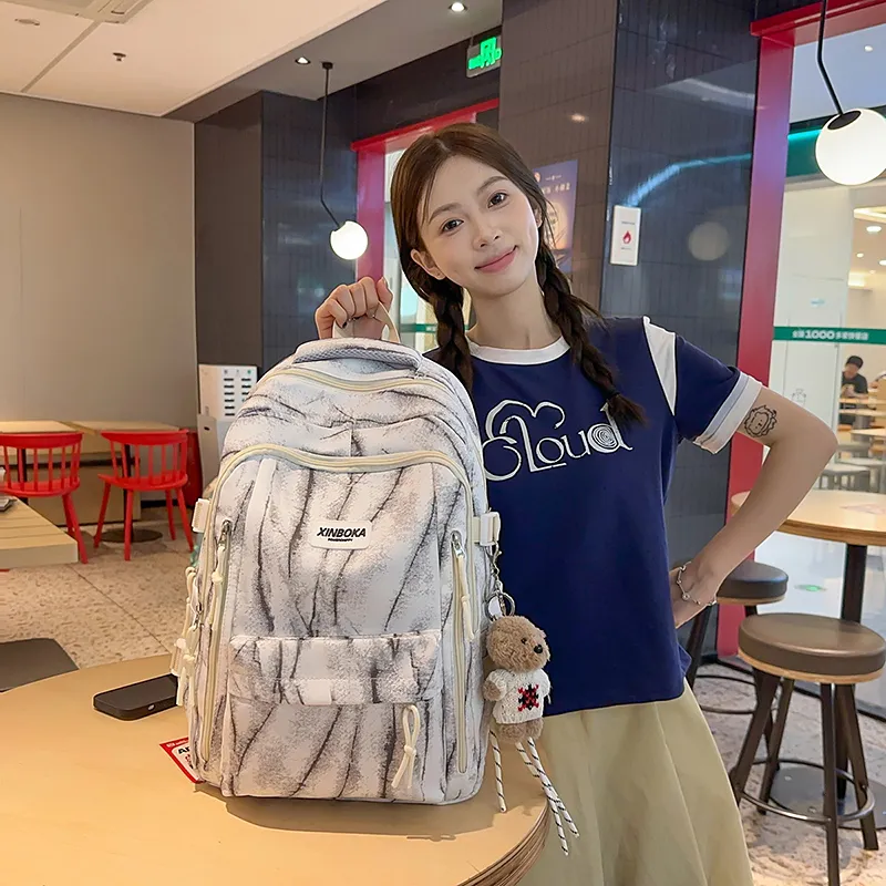 WICKBUEN Nylon Backpack Unisex White/Black/Coffee/Blue-3