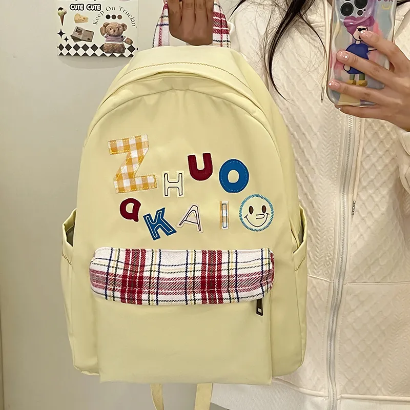 WICKBUEN Nylon Fabric Backpack Unisex White/Yellow/Green/Blue-10